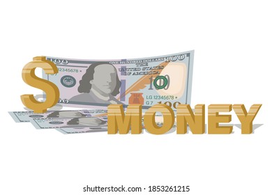 Dollars. American currency. Vector money sign, hundred dollar bills on white background. Poster