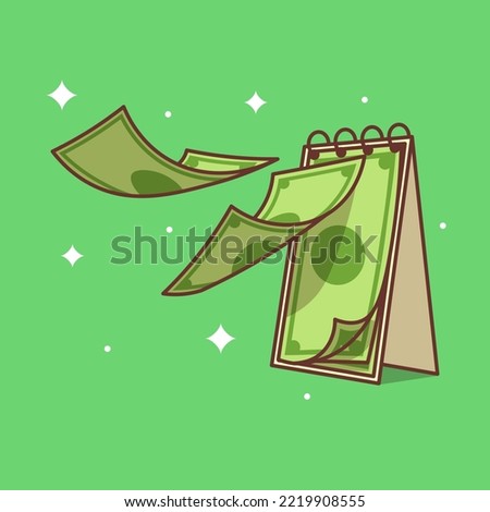 Dollars banknotes of bills flying of calendar representing installment concept cartoon vector icon illustration isolated