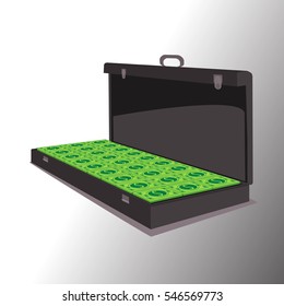 a lot of dollars in the case, suitcase. illustration on isolated background. FOR USE design, decoration, printing, smart phone, website, etc.