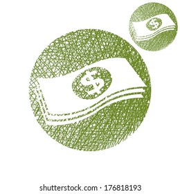 Dollars cash money stack vector simple single color icon isolated on white background with sketch lined hand drawn texture.