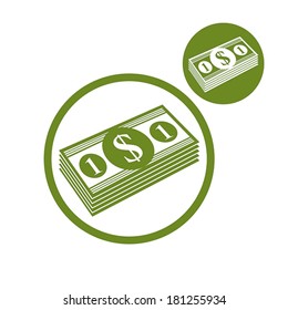 Dollars cash money stack vector simple single color icon isolated on white background, includes invert version for you to choose.
