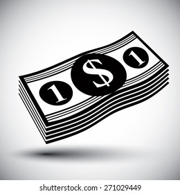 Dollars cash money stack vector simple single color icon.