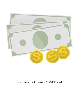 Dollars and coins on white background, vector