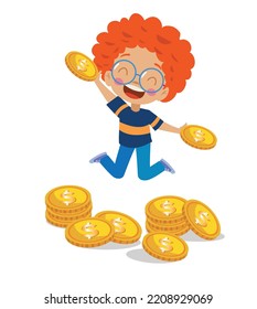 dollars and cute happy bouncing boy