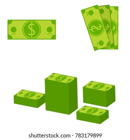 Dollars different composition. Dollars in the stacks , dollars a fan , one dollar. Vector image on white background