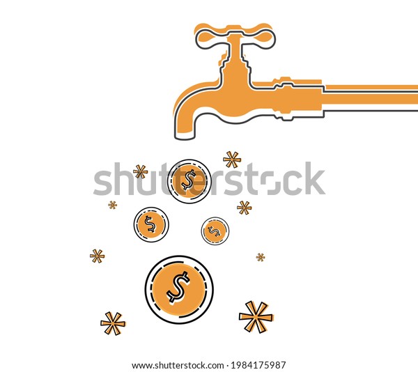 Dollars Flow Faucet Efficient Money Transfer Stock Vector (Royalty Free