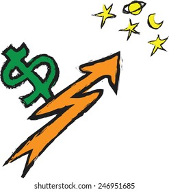 dollars and growing arrow, vector