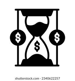Dollars with hourglass showing concept vector of time is money, premium icon