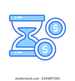 Dollars with hourglass showing concept vector of time is money, premium icon