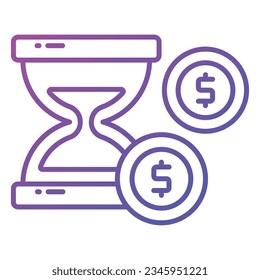 Dollars with hourglass showing concept vector of time is money, premium icon