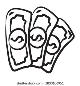 Diseño de iconos en dólares, dinero en dólares al estilo de doodle moderno 