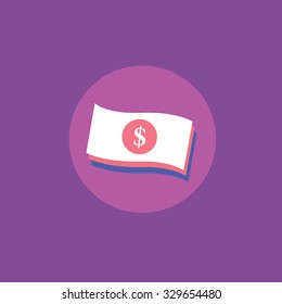 Dollars icon isolated on the violet. Flat design.