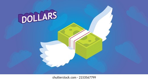 Dollars isometric design icon. Vector web illustration. 3d colorful concept