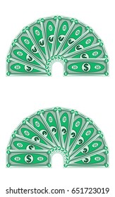 Dollars laid out in a semicircle, vector money