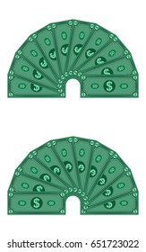 Dollars laid out in a semicircle, vector money