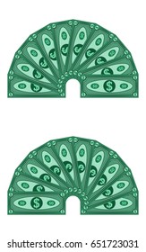 Dollars laid out in a semicircle, vector money