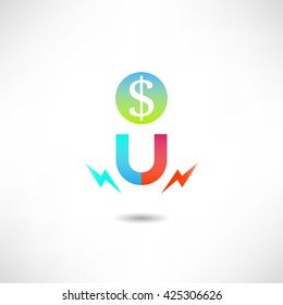 Dollars magnet. Abstract magnet of success, attracting money - dollars. Concept for success, economic growth, big profit.