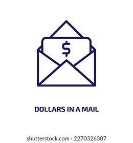 dollars in a mail icon from user interface collection. Thin linear dollars in a mail, mail, dollar outline icon isolated on white background. Line vector dollars in a mail sign, symbol for web and 