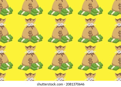 patrón de bolsa de dinero en dólares en fondo amarillo, ilustración vectorial