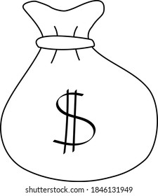 Dollars money bag vector illustration, rich concept icon, black and white