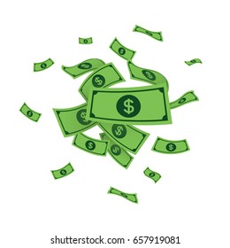 Dollars Money Banknotes Falling Isolated On White Background, Money Vector Illustration.