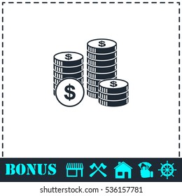 Dollars money coin icon flat. Simple vector symbol and bonus icon