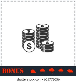 Dollars money coin icon flat. Simple vector symbol and bonus icon