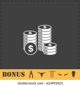 Dollars money coin icon flat. Simple vector symbol and bonus icon