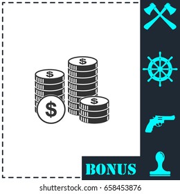 Dollars money coin icon flat. Simple vector symbol and bonus icon
