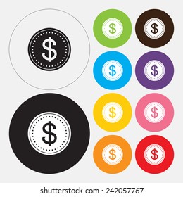 Dollars money coin icon - Vector