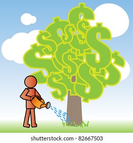 dollars money growing in pots vector illustration