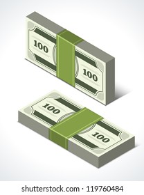 Dollars money isometric perspective design elements. Vector illustration Eps 10.