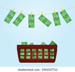 Dollars on rope. Money laundry concept. vector