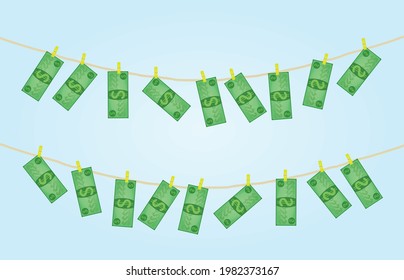Dollars on rope. Money laundry concept. vector