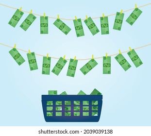 Dollars on rope. Money laundry concept. vector