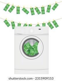 Dólares en cuerda. El concepto de lavandería de dinero. vector