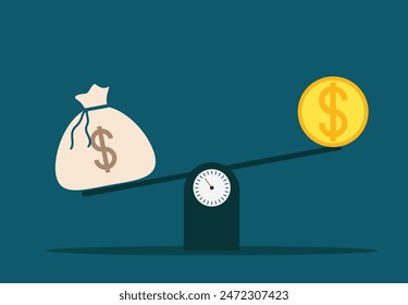 Dollars on Scales Value of Money Concept. Finances and business concept vector art