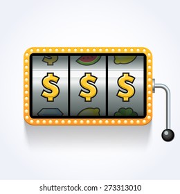 Dollars on slot machine. Vector illustration