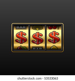 Dollars on slot machine. Vector.