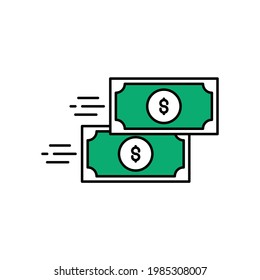 Dollars running Illustration. modern simple vector icon, flat graphic symbol in trendy flat design style. wallpaper. lockscreen. pattern. frame, background, backdrop, sign, logo.