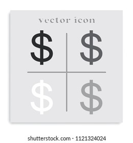 Dollars sign flat black and white vector icon. USD currency symbol. Money label.
