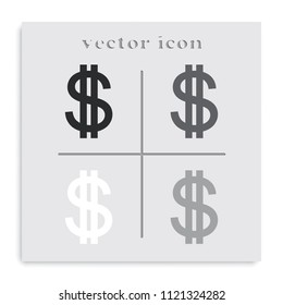 Dollars sign flat black and white vector icon. USD currency symbol. Money label.