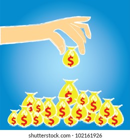Dollars sign and hand ,Vector