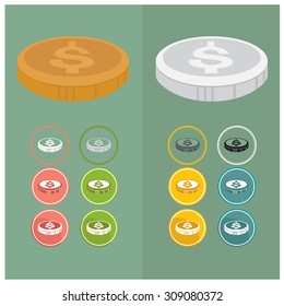Dollars sign icon USD currency symbol. Money label. Circles and rounded squares Vector