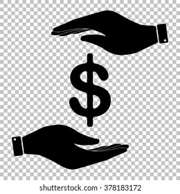 Dollars sign icon. USD currency symbol. Money label. Save or protect symbol by hands.