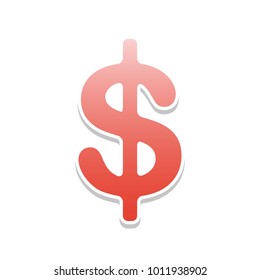 Dollars sign illustration. USD currency symbol. Money label. Vector. Reddish icon with white and gray shadow on white background. Isolated.