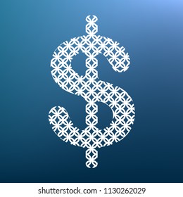 Dollars sign illustration. USD currency symbol. Money label. Vector. White textured icon at lapis lazuli gradient background.