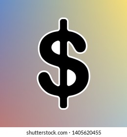 Dollars sign illustration. USD currency symbol. Money label. Black icon in white shell at pastel color background. Illustration.