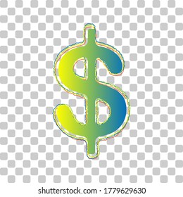 Dollars sign illustration. USD currency symbol. Money label. Blue to green gradient Icon with Four Roughen Contours on stylish transparent Background. Illustration.