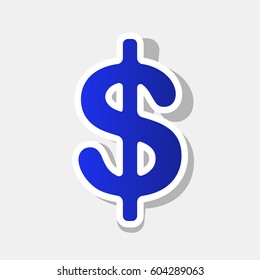 Dollars sign illustration. USD currency symbol. Money label. Vector. New year bluish icon with outside stroke and gray shadow on light gray background.